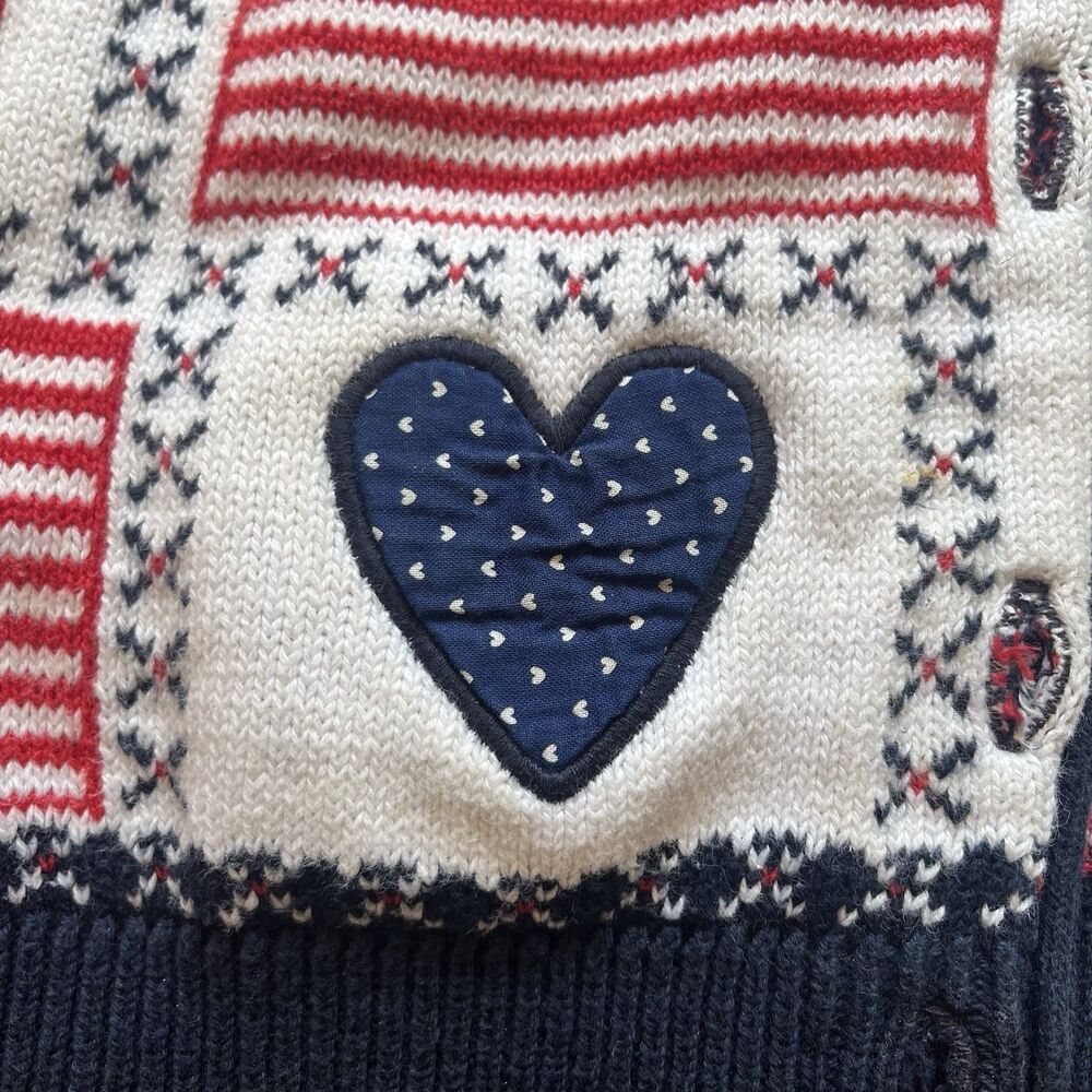 Vintage Sweater Loft USA Flag‎ Patchwork Vest Medium Cottagecore Grandmacore - Picture 8 of 16
